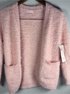 Design History Blush Pink Fuzzy Open-Front Cardigan